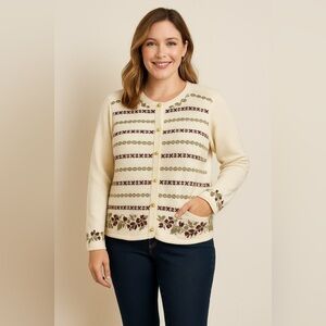 Crystal Kobe Vintage women’s prairie embroidered cardigan gold buttons pockets